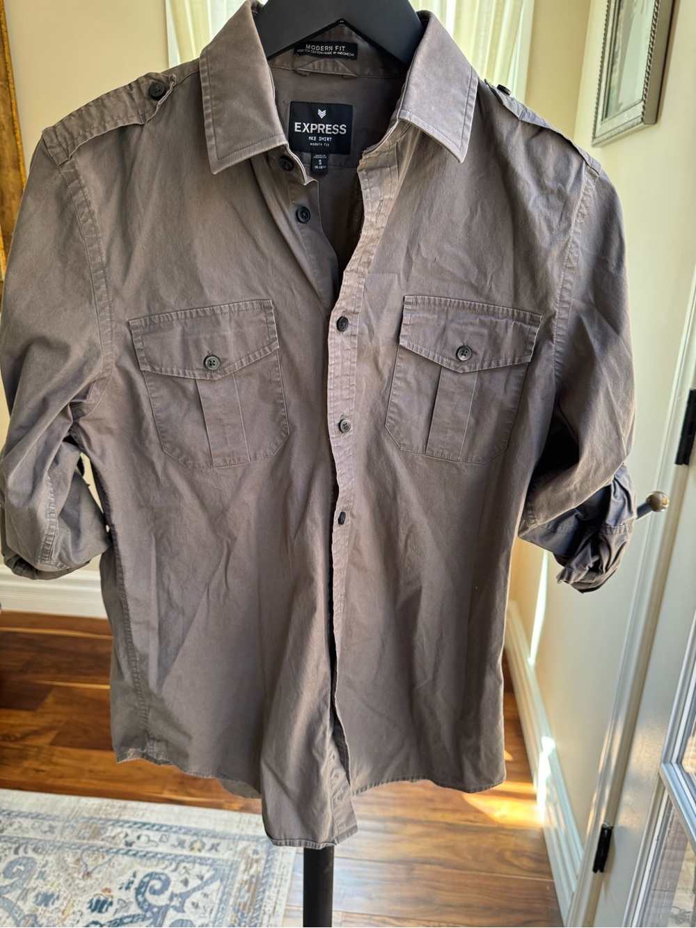 Express Men MK2 Shirt Casual Button-Up Shirt in Tan Modern Fit Size Small